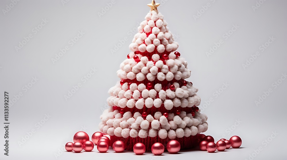 Festive white and red cupcake Christmas tree with star and ornaments. Festive white and red cupcake Christmas tree with star and ornaments.