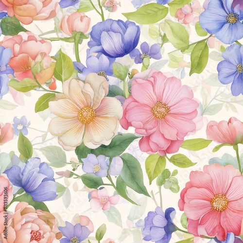 Sweet flower watercolor seamless pattern.soft pastel colors water color seamless pattern for beauty products or other.