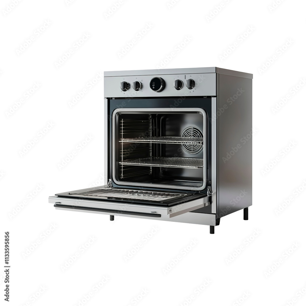 Stainless Steel Electric Oven with Open Door, Modern Kitchen Appliance Stainless Steel Electric Oven with Open Door, Modern Kitchen Appliance