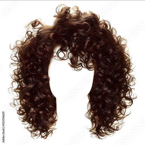 1980s curly brown permed hair photographic realism isolated on white forward facing ar 11 photo