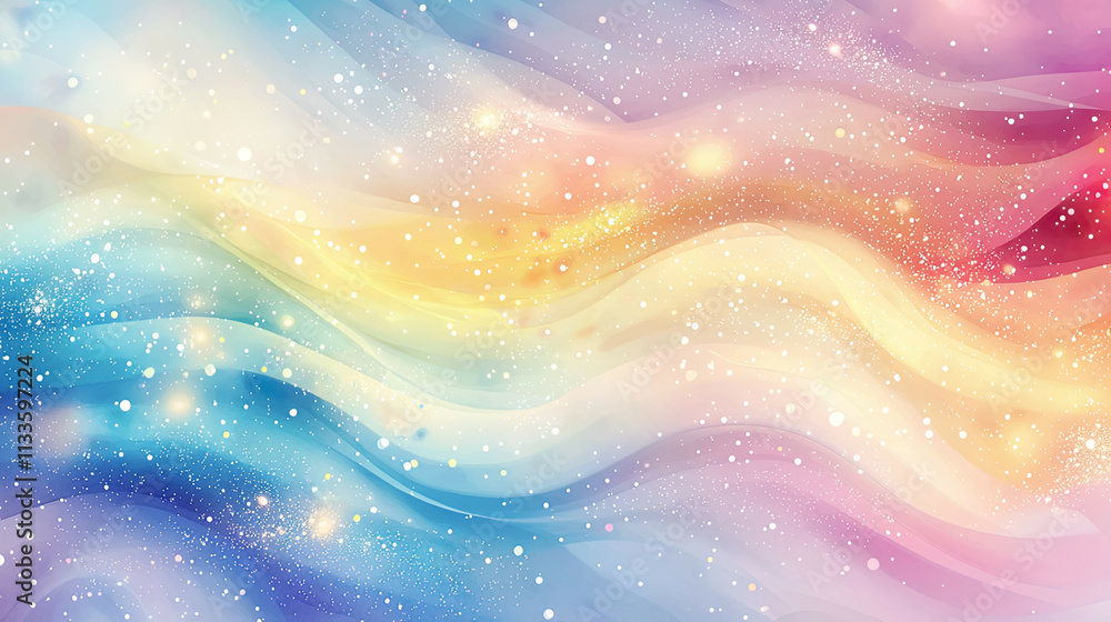 Pastel rainbow waves, cosmic speckles and starry accents, glowing fluid abstract pattern, watercolor-like feel Pastel rainbow waves, cosmic speckles and starry accents, glowing fluid abstract pattern, watercolor-like feel