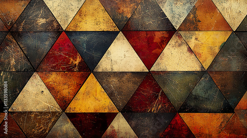 Wallpaper Mural Stained glass-inspired triangles, retro color palette, faded textures, kaleidoscopic layout, warm earthy tones  Torontodigital.ca