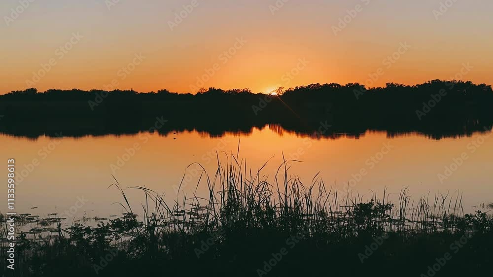 Peaceful Lake with Sun Setting in the Background Peaceful Lake with Sun Setting in the Background