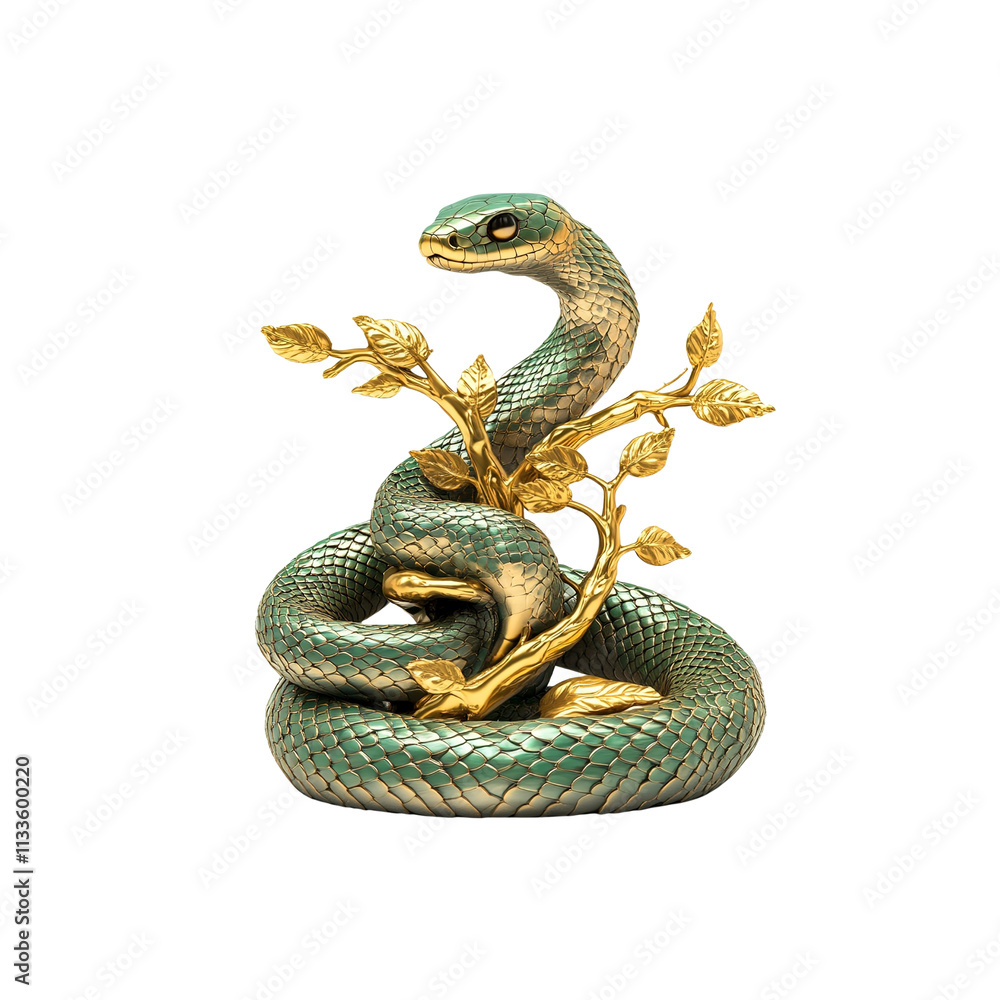 Obraz premium Serpentine Elegance Teal Snake Sculpture with Gilded Branches