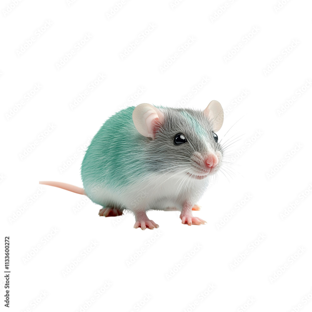 Adorable Teal and Gray Mouse Posing Against a on white background Adorable Teal and Gray Mouse Posing Against a on white background