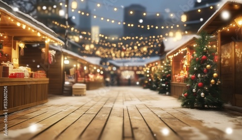 Visual mock-up illustrating a market street during a traditional Japanese winter festival.