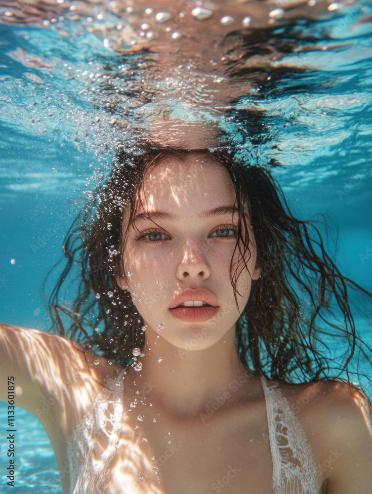 Beautiful woman swimming in the ocean Beautiful woman swimming in the ocean