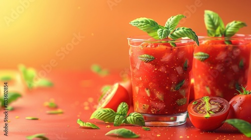 Wallpaper Mural Refreshing Tomato Mint Cocktail with Fresh Basil and Vibrant Colors Served in Glass Tumblers Perfect for Summer Outdoor Gatherings Parties and Barbecues Torontodigital.ca