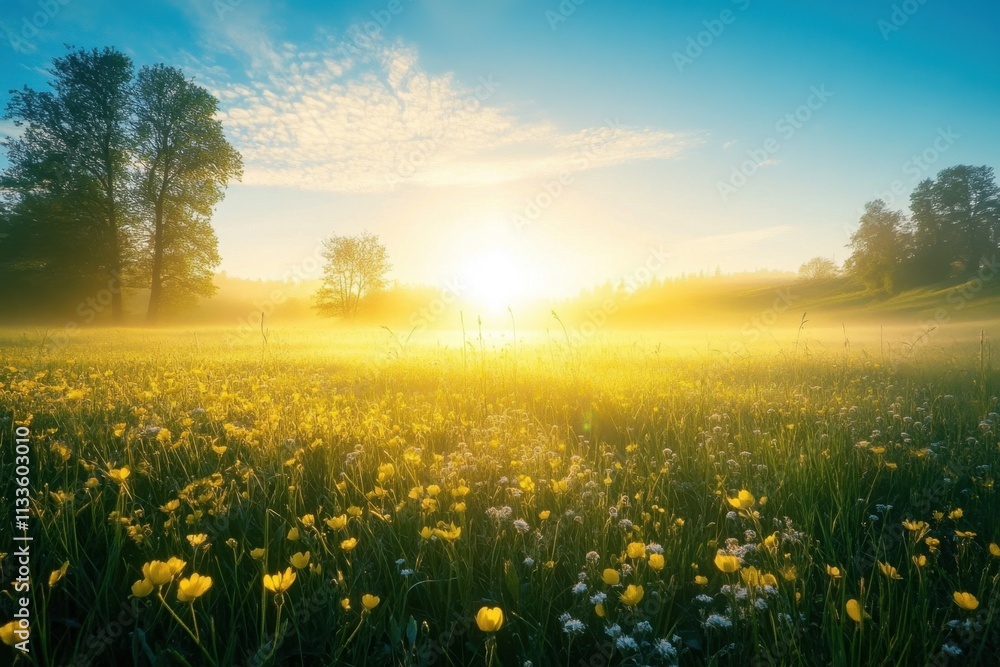 Tranquil Sunrise Over a Meadow Tranquil Sunrise Over a Meadow