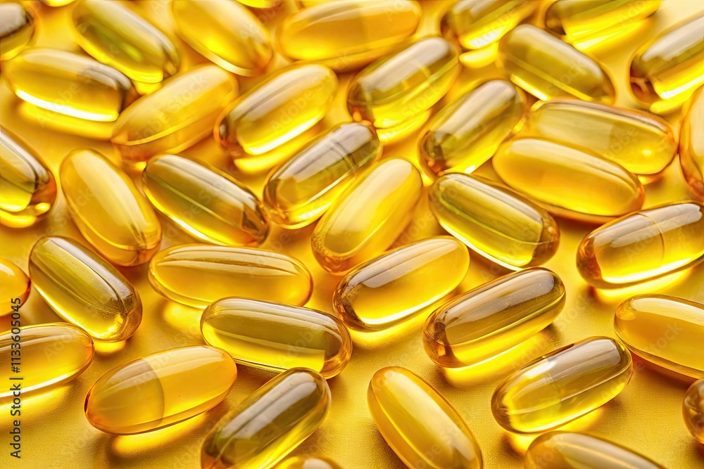 Architectural product shot: vibrant yellow highlights Omega-3 gel capsules, showcasing high-quality fish oil supplements. Architectural product shot: vibrant yellow highlights Omega-3 gel capsules, showcasing high-quality fish oil supplements.