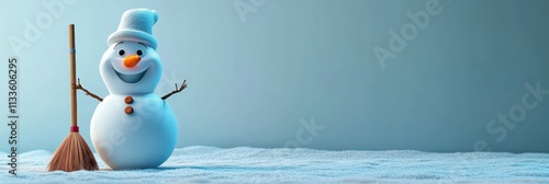 Olaf, Broom-Holding Snowman in Frozen Winter Scene, for Winter-Themed Stock Photography