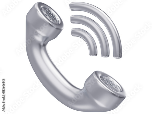 3D Phone call handset silver 3d icon, Telephone app icon symbols, Isolated on white background, 3d illustration