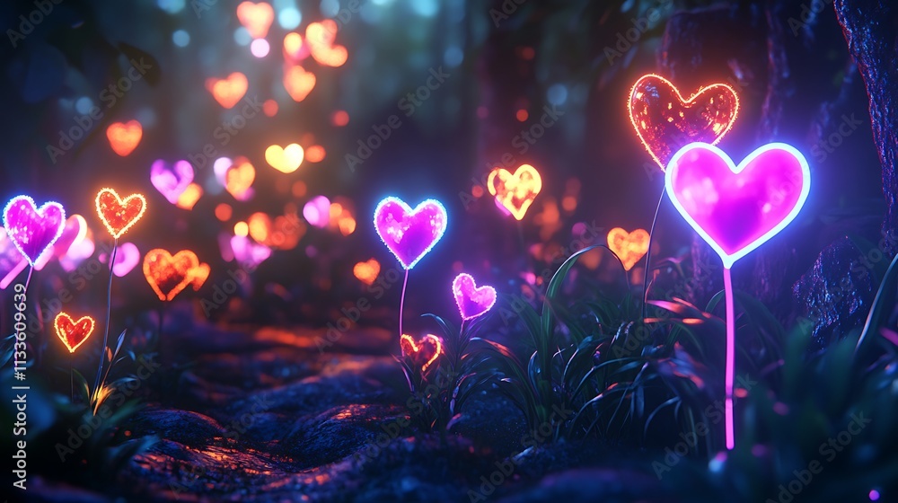 Glowing Rainbow Illustration with Hearts at Both Ends and Vibrant Colors Glowing Rainbow Illustration with Hearts at Both Ends and Vibrant Colors
