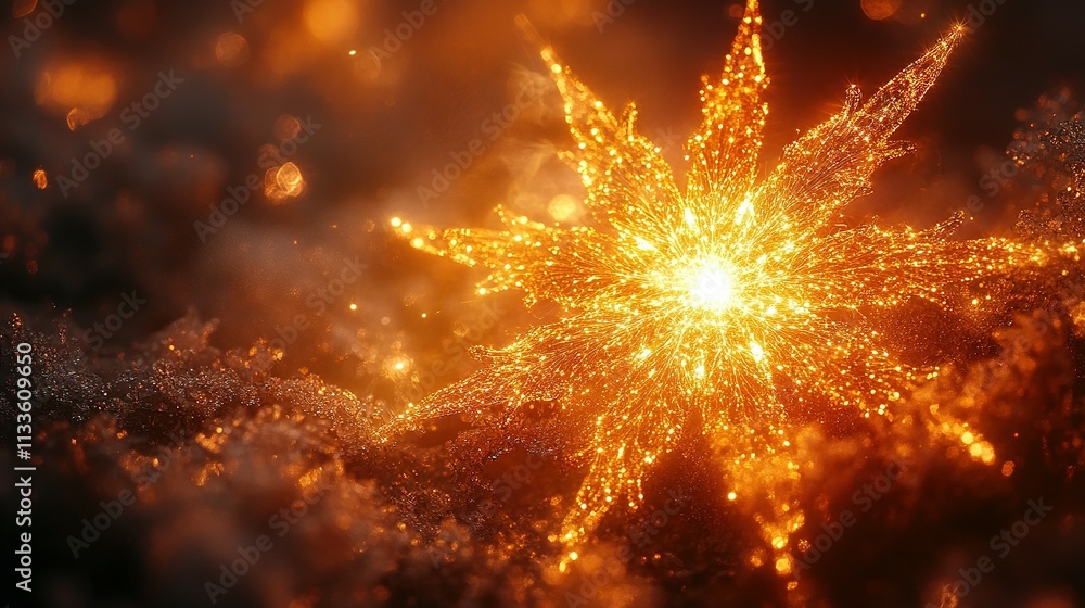 Fototapeta premium Golden Starburst Illuminated In Smoky Dark Background
