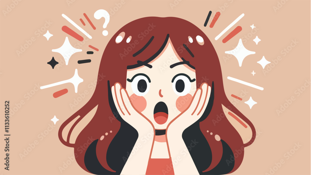 illustration of a shocked woman with both hands on her cheeks illustration of a shocked woman with both hands on her cheeks