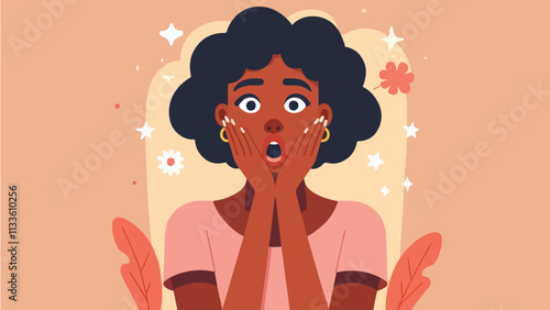 illustration of a shocked woman with both hands on her cheeks