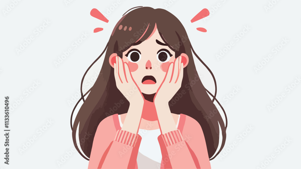 illustration of a shocked woman with both hands on her cheeks illustration of a shocked woman with both hands on her cheeks