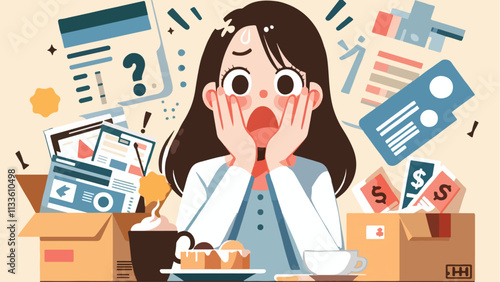 illustration of a shocked woman with both hands on her cheeks