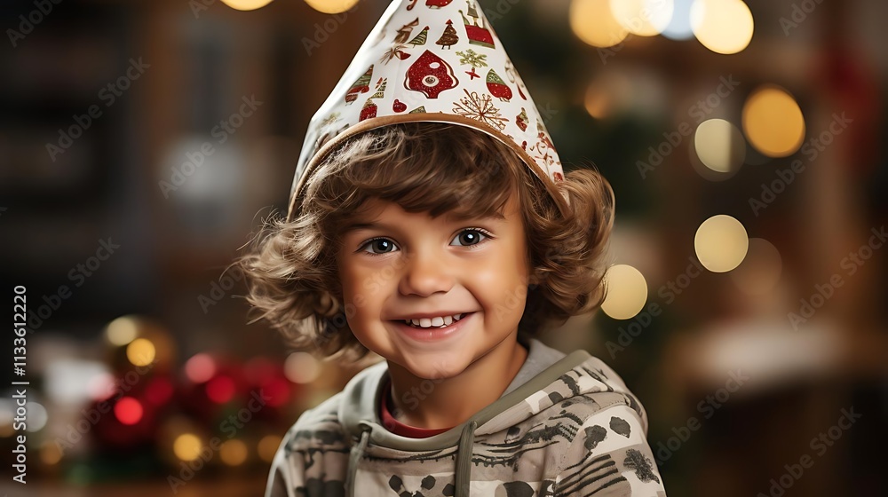 Happy toddler boy wearing a festive Christmas hat, smiling at the camera. Happy toddler boy wearing a festive Christmas hat, smiling at the camera.