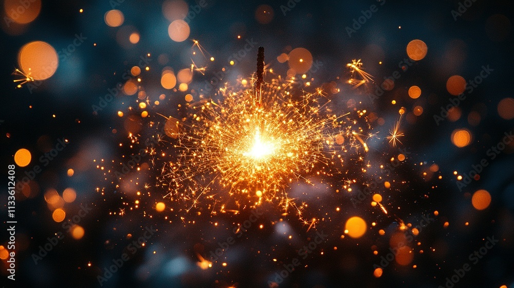 Fototapeta premium Bright Sparkling Firework Against Dark Background