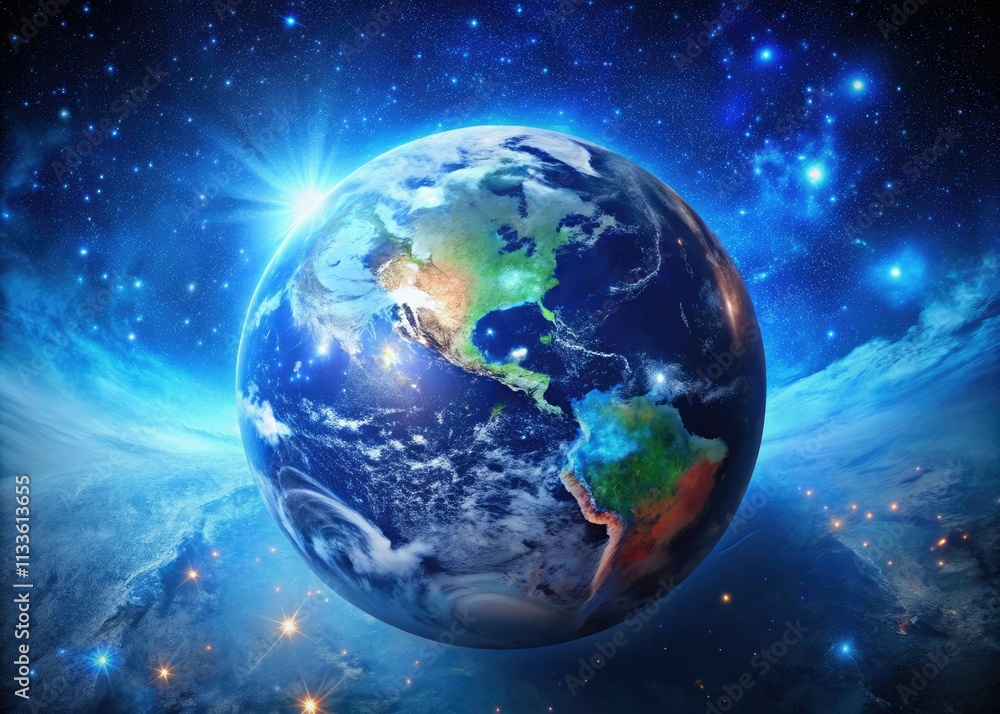 Awe-inspiring sci-fi wallpaper: Earth's vibrant blue against a breathtaking galaxy backdrop. Awe-inspiring sci-fi wallpaper: Earth's vibrant blue against a breathtaking galaxy backdrop.