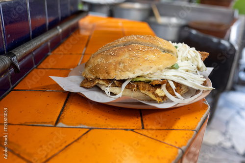 Cemitas sandwich, tranditional mexico fast food photo