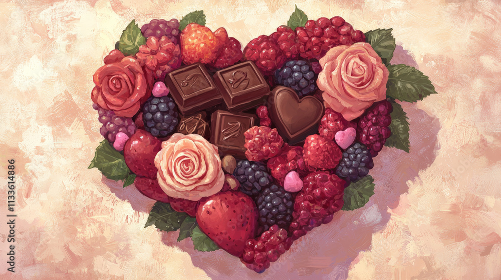 heart shaped arrangement of chocolates and fresh berries, perfect for romance heart shaped arrangement of chocolates and fresh berries, perfect for romance