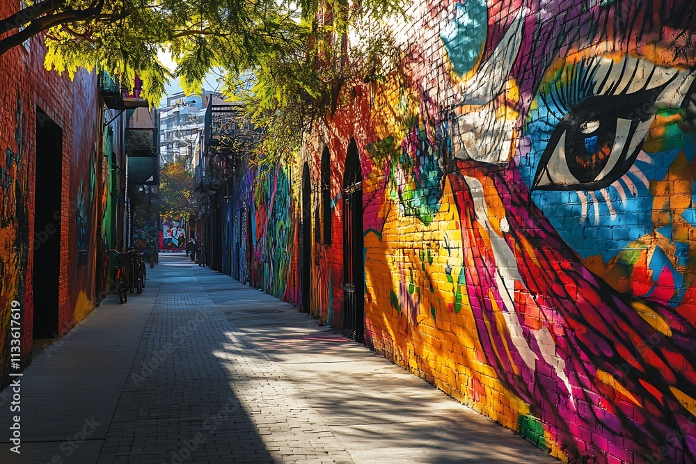 Obraz premium Vibrant Urban Alleyway: A Colorful Symphony of Street Art