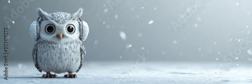 Winter Owl Portrait, Curious Owl Looking Directly at Viewer on Branch in Snowy Background, for Commercial Use in Greeting Cards, Calendars, Children's Education Materials, or Advertisements