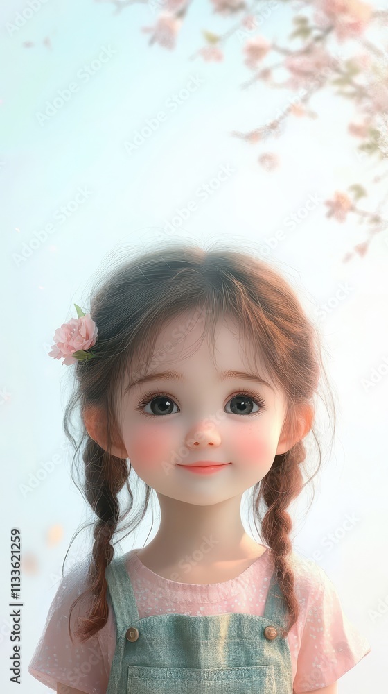A cheerful girl with braided hair and flowers in a serene setting. A cheerful girl with braided hair and flowers in a serene setting.