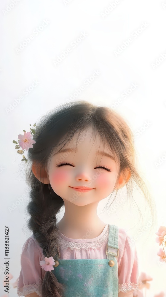 A cheerful young girl smiling with flowers in her hair. A cheerful young girl smiling with flowers in her hair.