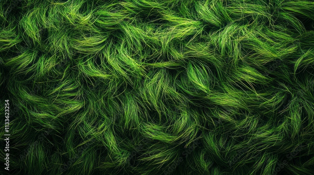 Obraz premium Tall green grass sways seamlessly against a backdrop of blue skies, illuminated by warm sunlight. A tranquil atmosphere envelops the natural landscape, creating a peaceful scene