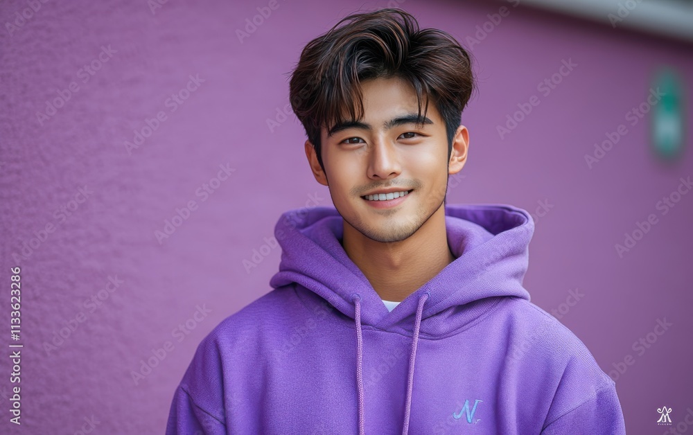 man smiling with sweatshirt in color background man smiling with sweatshirt in color background