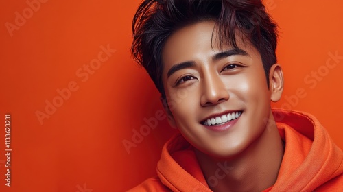 Wallpaper Mural A young man smiling with sweatshirt in color background Torontodigital.ca