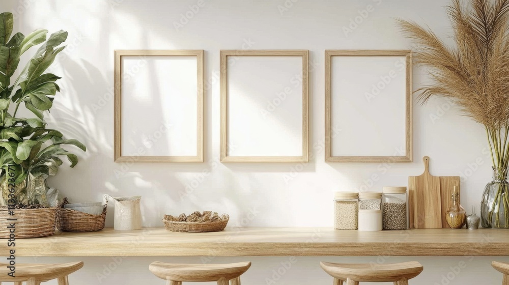 Fototapeta premium Perfect interior design backdrop featuring empty frames