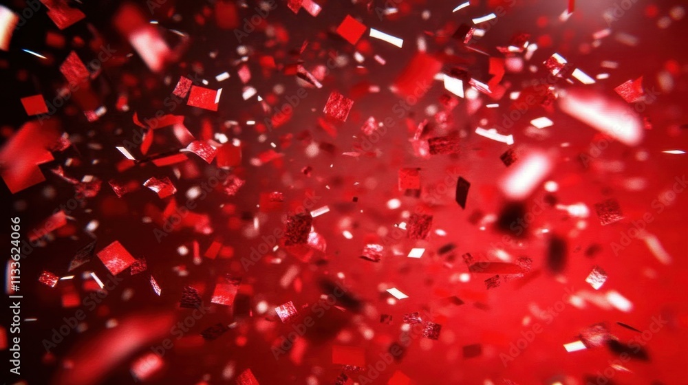 Vibrant red confetti cascades through the air, creating a festive atmosphere. Vibrant red confetti cascades through the air, creating a festive atmosphere.