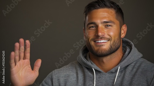 man smiling with sweatshirt in color background