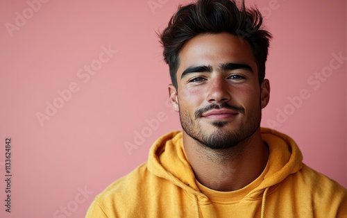 man smiling with sweatshirt in color background