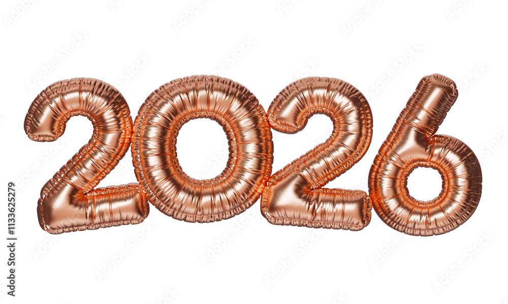 2026. The inscription in the form of rose gold balloons. 3D illustration of inflated letters on a transparent background. 2026. The inscription in the form of rose gold balloons. 3D illustration of inflated letters on a transparent background.