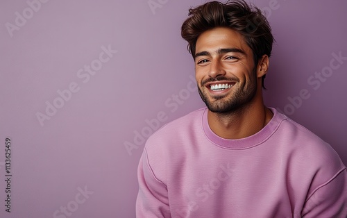 man smiling with sweatshirt in color background