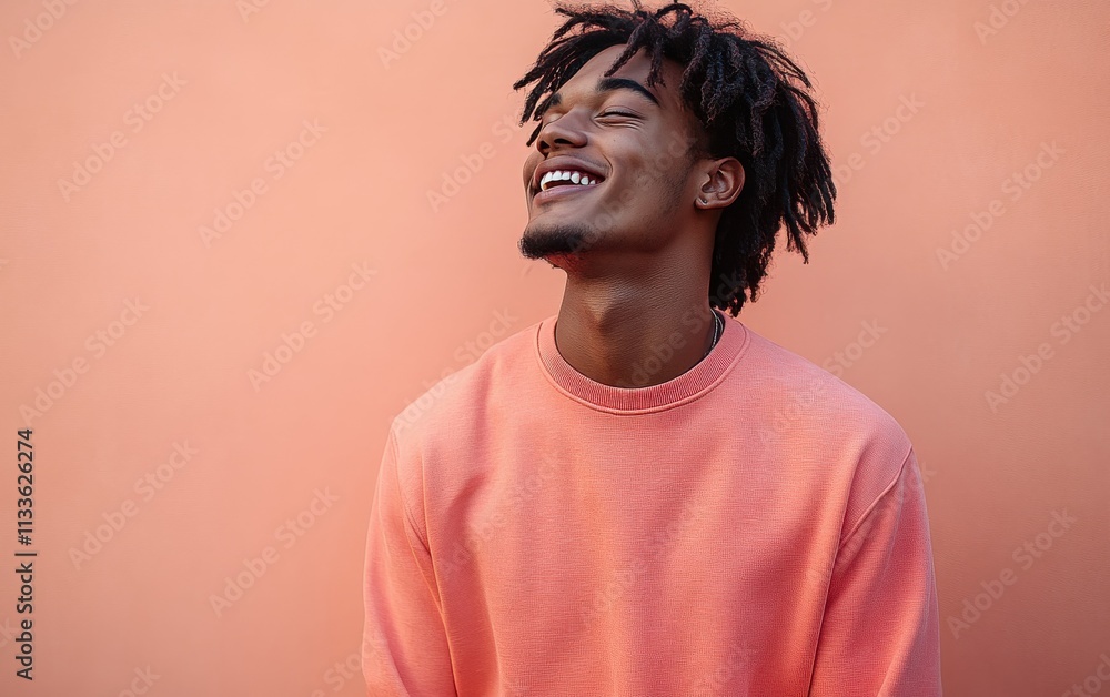 man smiling with sweatshirt in color background man smiling with sweatshirt in color background