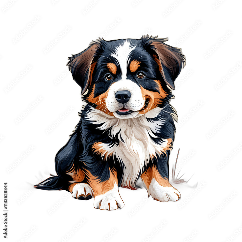 Isolated rough color pencil sketch drawing of Bernese Mountain puppy transparent background Isolated rough color pencil sketch drawing of Bernese Mountain puppy transparent background