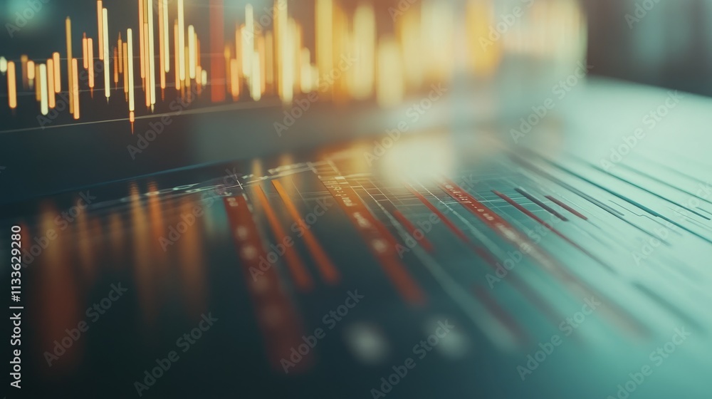 Investment portfolio charts, close up, focus on, copy space, sleek modern colors, double exposure silhouette with business strategy Investment portfolio charts, close up, focus on, copy space, sleek modern colors, double exposure silhouette with business strategy
