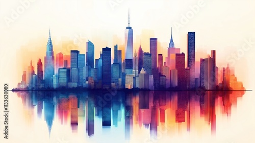 Wallpaper Mural Colorful city skyline panorama shows modern buildings reflected in water. Urban landscape looks vibrant with reflections. Image suitable for city concepts, architectural designs. Metropolitan Torontodigital.ca