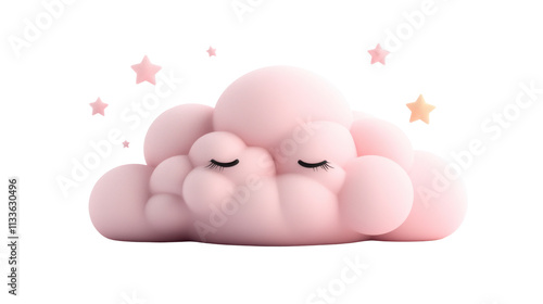 Wallpaper Mural A cute, fluffy pink cloud with closed eyes, surrounded by sparkling stars, evoking a dreamy and whimsical atmosphere. Torontodigital.ca