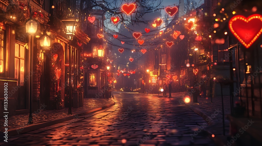 Valentine's Day Illustration with Hearts, Roses, and Romantic Elements Valentine's Day Illustration with Hearts, Roses, and Romantic Elements
