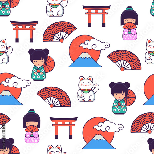 japanese cartoon vector seamless pattern