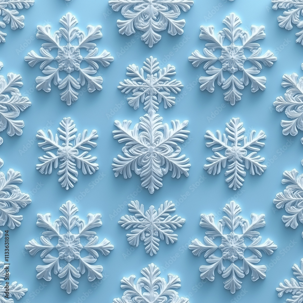 Seamless pattern of white snowflakes embossed on a light blue background Seamless pattern of white snowflakes embossed on a light blue background