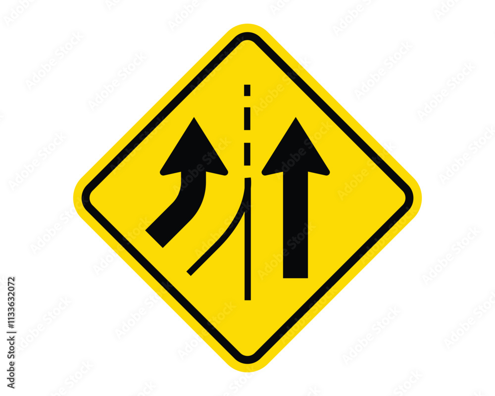 Added Lane from Left Warning Sign Featuring a Yellow Diamond Shape with Black Arrows, Indicating a New Lane Joining the Main Road from the Left, Available as a Vector File Added Lane from Left Warning Sign Featuring a Yellow Diamond Shape with Black Arrows, Indicating a New Lane Joining the Main Road from the Left, Available as a Vector File