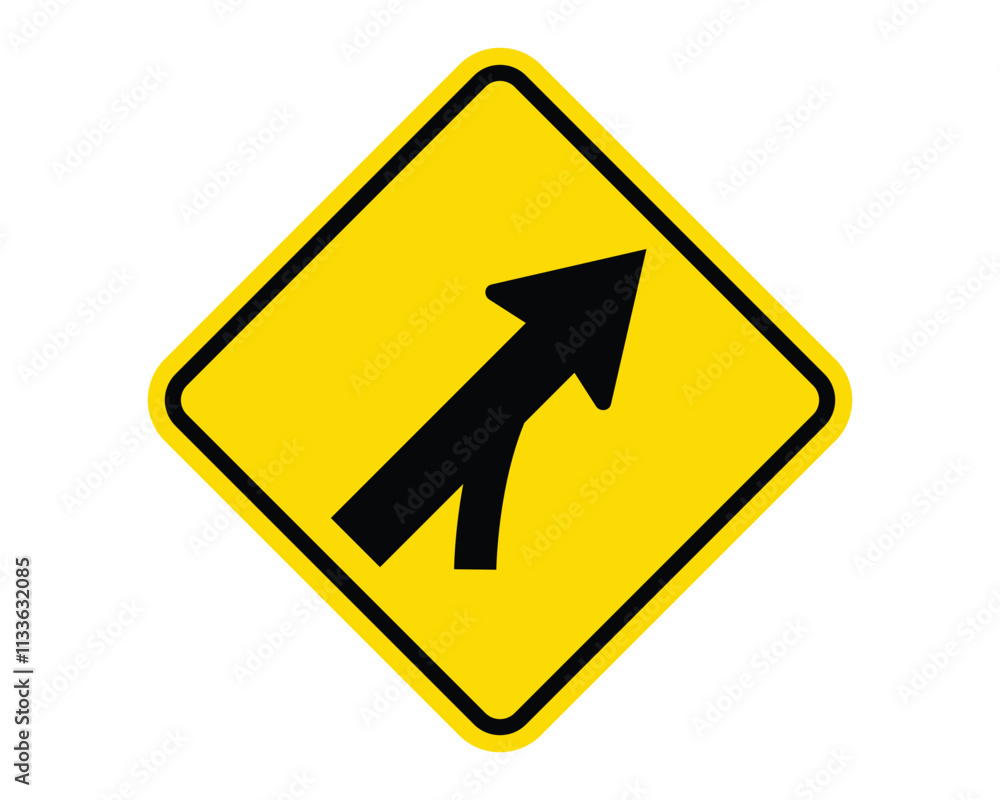 Entering Roadway Merge Warning Sign Featuring a Yellow Diamond Shape with Black Merging Arrow, Indicating Traffic Joining the Main Roadway, Available as a Vector File Entering Roadway Merge Warning Sign Featuring a Yellow Diamond Shape with Black Merging Arrow, Indicating Traffic Joining the Main Roadway, Available as a Vector File
